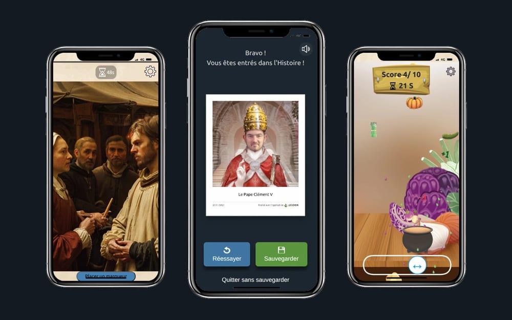 Un quiz de l’application Legendr, illustré par une scène de repas médiéval.